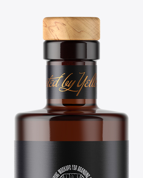 Amber Glass Bottle with Wooden Cap Mockup PSD #5