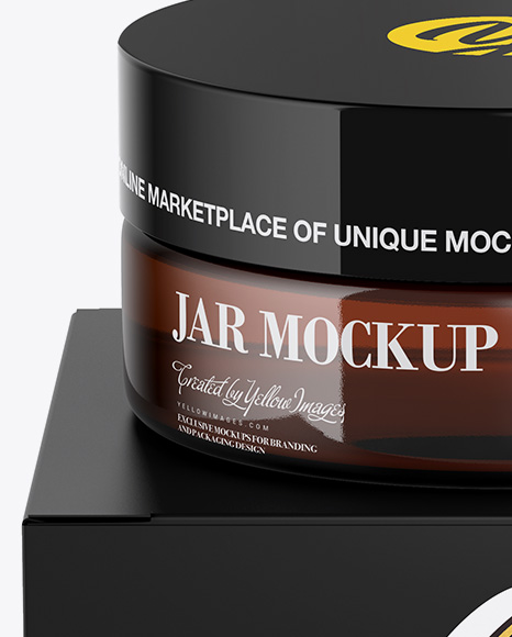 Download Amber Jar W Paper Box Mockup In Jar Mockups On Yellow Images Object Mockups