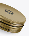 Two Metallic Round Tin Boxes Mockup in Box Mockups on Yellow Images