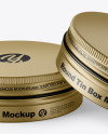 Two Metallic Round Tin Boxes Mockup in Box Mockups on Yellow Images