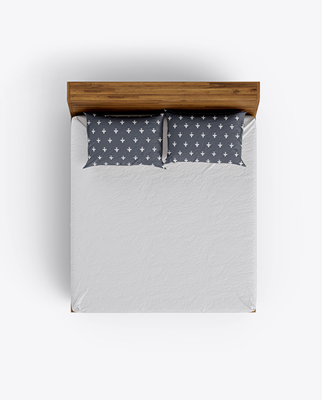 Wooden Double Bed Mockup PSD #1