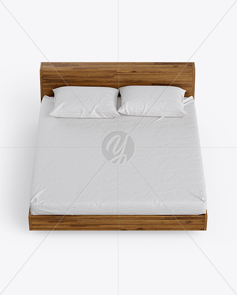Wooden Double Bed Mockup PSD #2
