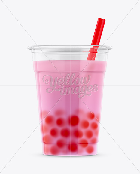 Download Strawberry Bubble Tea Cup Mockup In Cup Bowl Mockups On Yellow Images Object Mockups PSD Mockup Templates