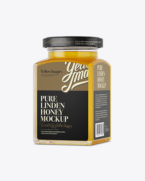 Pure Linden Honey Glass Jar Mockup - Halfside View
