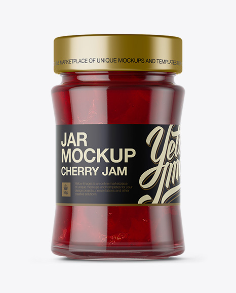 Download Glass Jar W Cherry Jam Mockup In Jar Mockups On Yellow Images Object Mockups PSD Mockup Templates