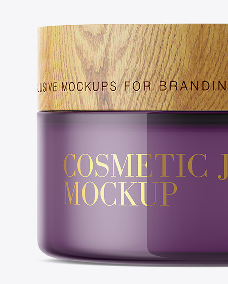 Glossy Semitransparent Glass Jar W  Wooden Lid Mockup PSD #2