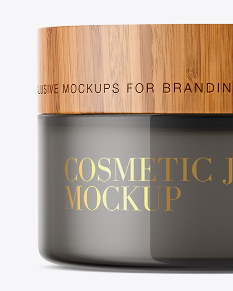 Glossy Semitransparent Glass Jar W/ Wooden Lid Mockup