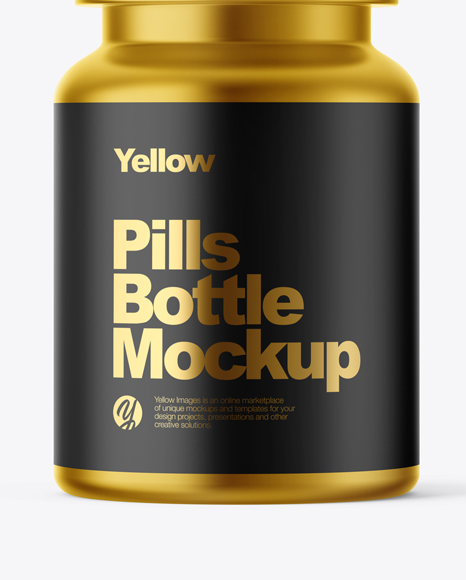 Metallized Pills Bottle Mockup on Yellow Images Object Mockups