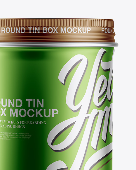 Download Metallic Round Box Mockup - Front View in Can Mockups on Yellow Images Object Mockups