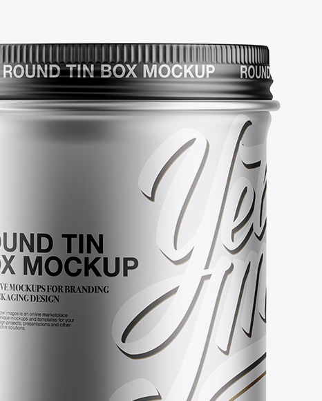 Download Metallic Round Box Mockup - Front View in Can Mockups on Yellow Images Object Mockups