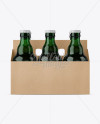 Kraft Paper 6 Pack Green Glass Bottle Carrier Mockup - Front View on