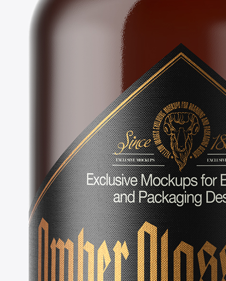Amber Glass Bottle with Wooden Cap Mockup PSD #6
