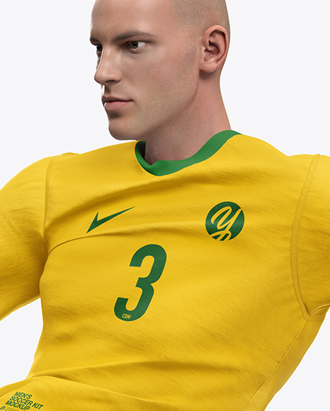 Download Soccer Player With Ball Mockup In Apparel Mockups On Yellow Images Object Mockups PSD Mockup Templates