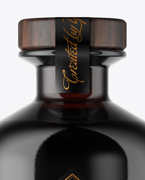 Amber Glass Bottle with Black Rum Mockup Amber Glass Bottle with Black Rum Mockup
