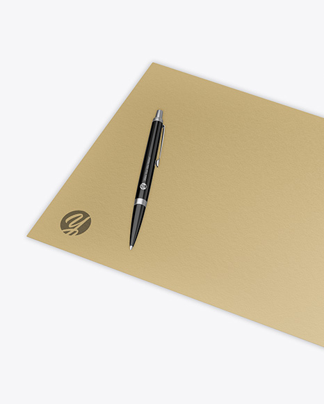 Textured Opened Notebook w/ Pen Mockup on Yellow Images Object Mockups