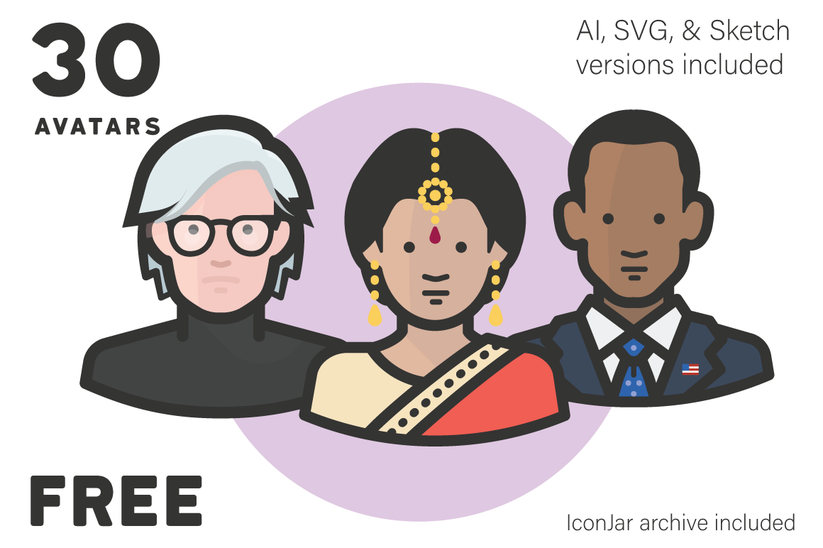 30 Free Diversity Avatars Vector Icons (AI)