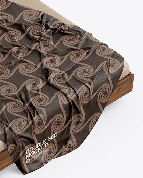 Wooden Double Bed Mockup PSD #1