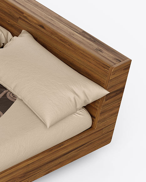 Wooden Double Bed Mockup PSD #2