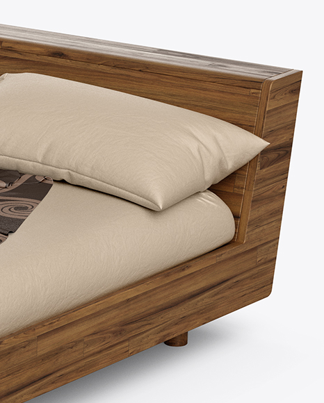 Wooden Double Bed Mockup PSD #2