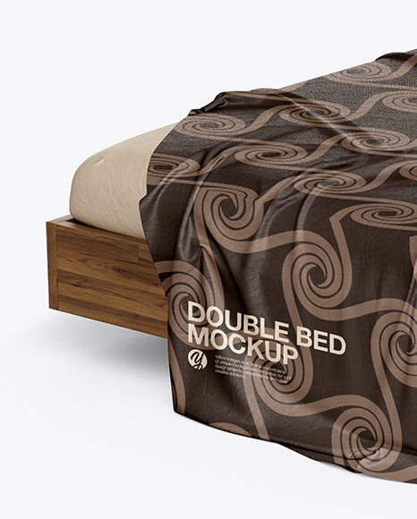Wooden Double Bed Mockup PSD #1