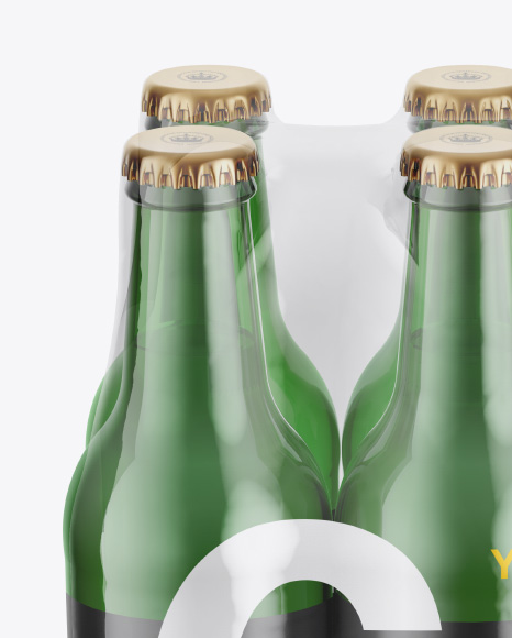 6 Green Glass Bottles Pack Mockup