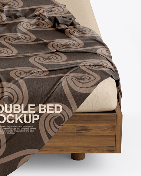 Wooden Double Bed Mockup PSD #1