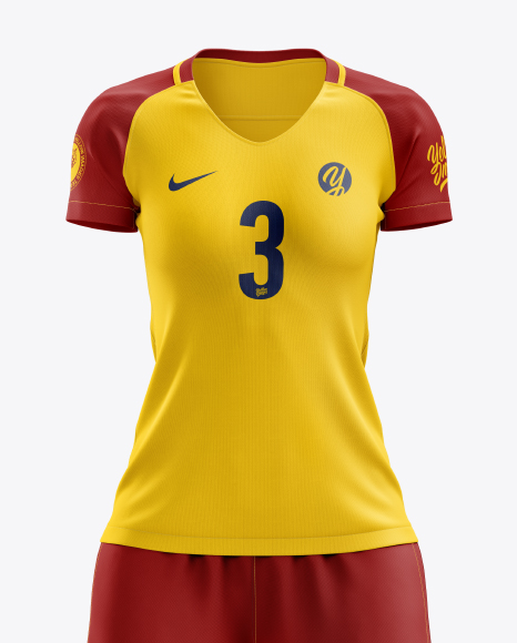 Download Women's Full Soccer Kit mockup (Front View) in Apparel Mockups on Yellow Images Object Mockups