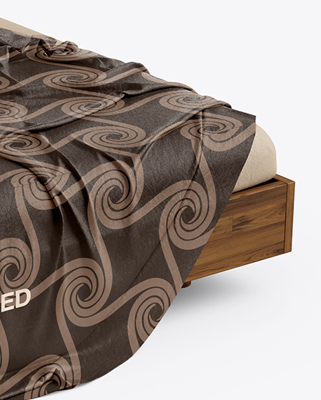 Wooden Double Bed Mockup PSD #1