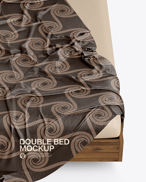 Wooden Double Bed Mockup PSD #1