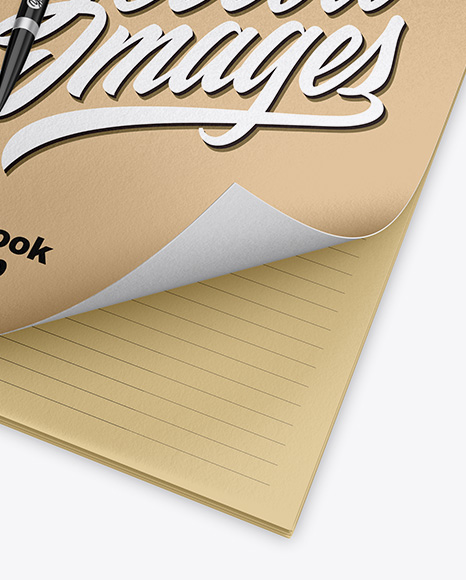 Karft Notebook w/ Pen Mockup on Yellow Images Object Mockups