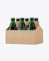 Kraft Paper 6 Pack Green Glass Bottle Carrier Mockup - Halfside View on