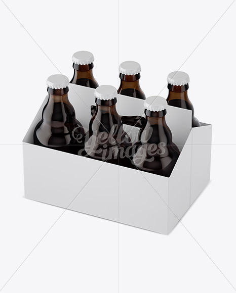 White Paper 6 Pack Amber Bottle Carrier Mockup   Halfside View (High Angle Shot) PSD #1