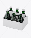 White Paper 6 Pack Green Glass Bottle Carrier Mockup - Halfside View