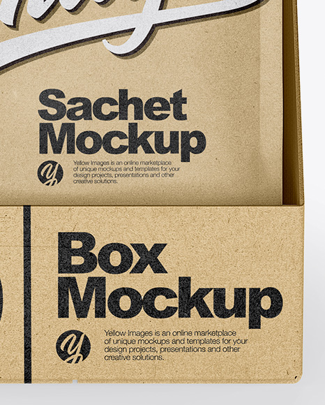 Download Box With Kraft Sachets Mockup In Sachet Mockups On Yellow Images Object Mockups PSD Mockup Templates