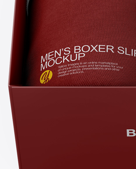 Download Box With 2 Men S Boxer Slips Mockup In Apparel Mockups On Yellow Images Object Mockups PSD Mockup Templates