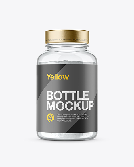 Download Clear Glass Bottle With Powder Mockup In Bottle Mockups On Yellow Images Object Mockups PSD Mockup Templates