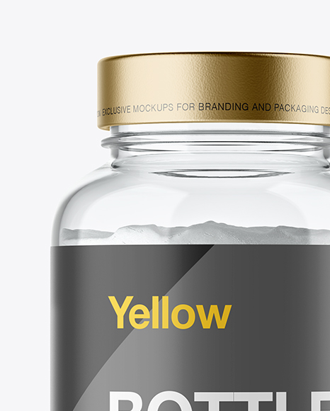 Download Clear Glass Bottle With Powder Mockup In Bottle Mockups On Yellow Images Object Mockups PSD Mockup Templates