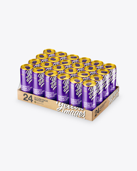 Transparent Pack with 24 Glossy Aluminium Cans Mockup PSD #6