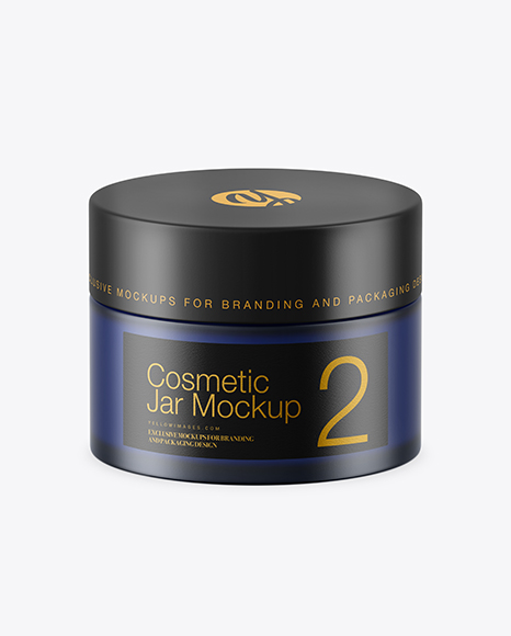 Dark Frosted Blue Glass Cosmetic Jar Mockup PSD #2