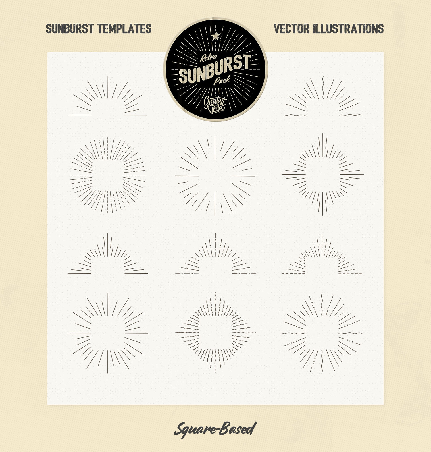 Download Vintage Glory Sunburst Vector Set In Illustrations On Yellow Images Creative Store