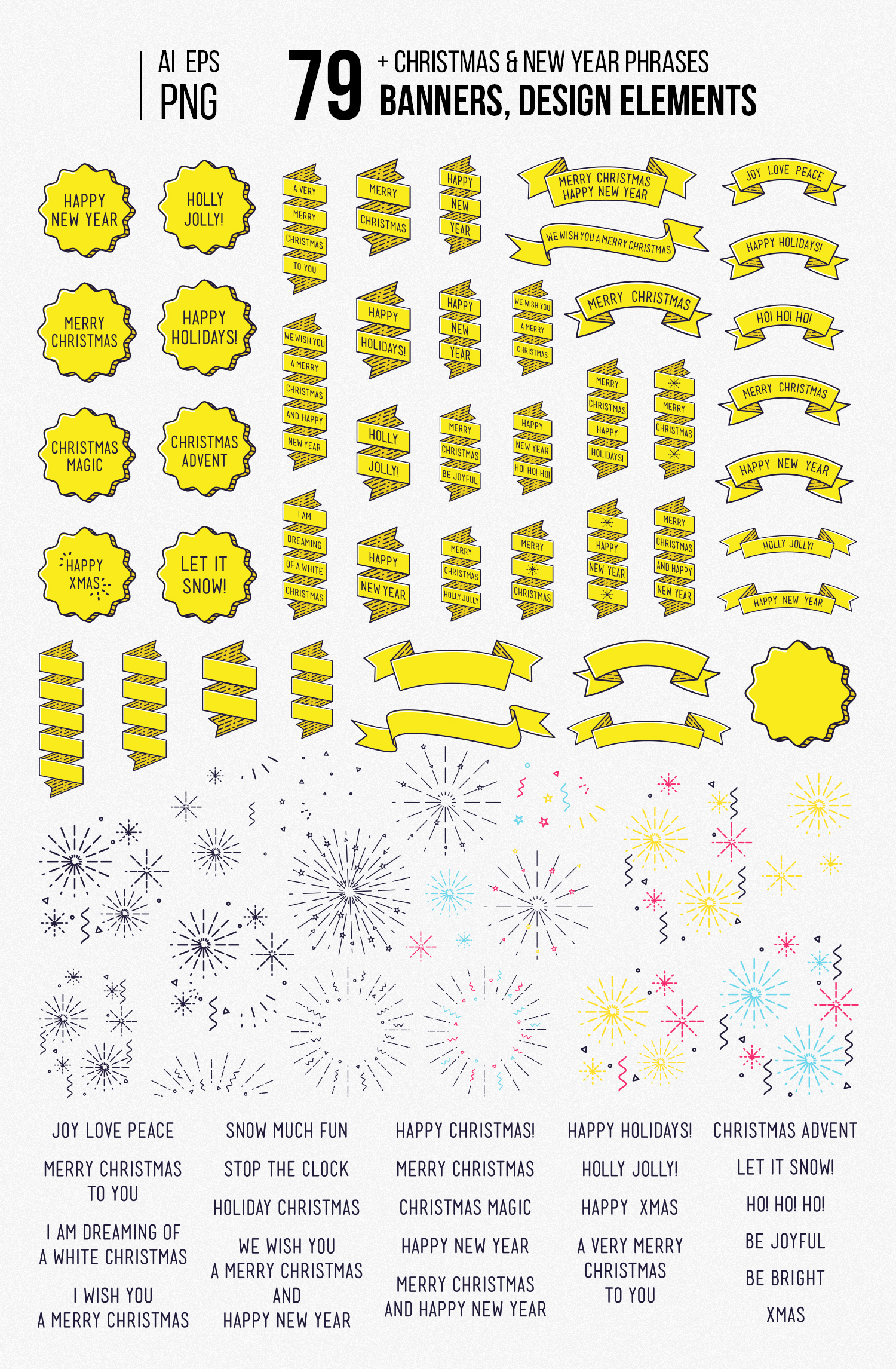 Download Free Christmas New Year Flat Posters Set In Design Elements On Yellow Images Creative Store PSD Mockup Template