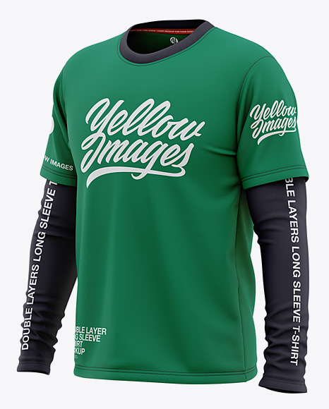 Men's Double-Layer Long Sleeve T-Shirt Mockup - Front Half Side View - Free  Download Images High Quality PNG, JPG - 36470