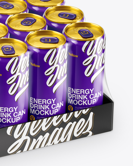 Transparent Pack with 24 Glossy Aluminium Cans Mockup Transparent Pack with 24 Glossy Aluminium Cans Mockup