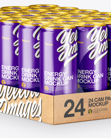 Transparent Pack with 24 Glossy Aluminium Cans Mockup