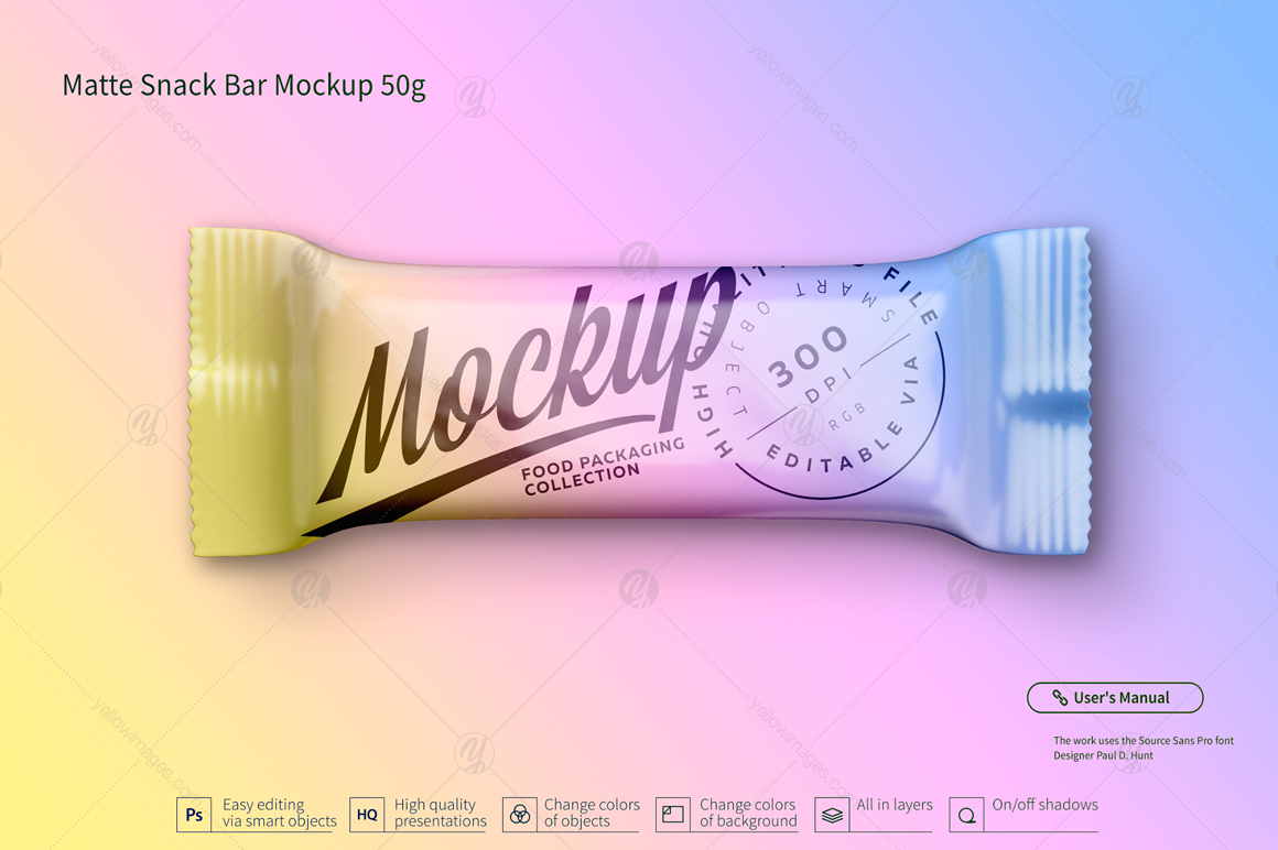 Download Snack Bar Mockup Bundle 50g In Packaging Mockups On Yellow Images Creative Store