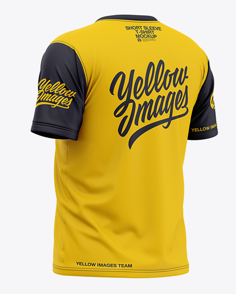 Download Men's Short Sleeve T-Shirt Mockup - Back Half Side View in Apparel Mockups on Yellow Images ...