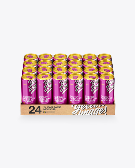 Transparent Pack With 24 Metallic Aluminium Cans Mockup In Can Mockups On Yellow Images Object Mockups