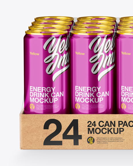 Transparent Pack with 24 Metallic Aluminium Cans Mockup