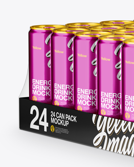 Transparent Pack with 24 Metallic Aluminium Cans Mockup PSD #1
