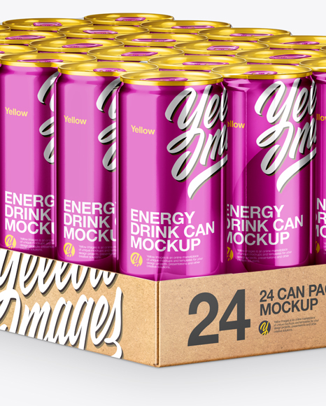 Transparent Pack with 24 Metallic Aluminium Cans Mockup PSD #7